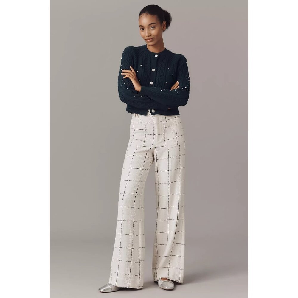 Anthropologie Maeve Knit Jude Plaid Trousers White Multi 10 - Picture 3 of 4